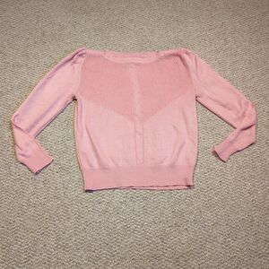 Vintage Andrew St. John Sweater Womens M Pink Knit Puff Sleeve Feminine Dainty